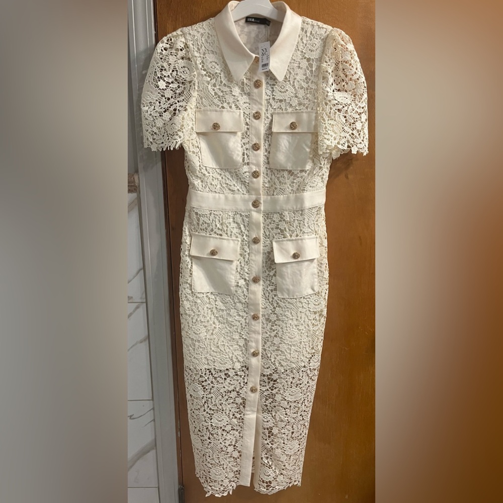 Lace button down dress